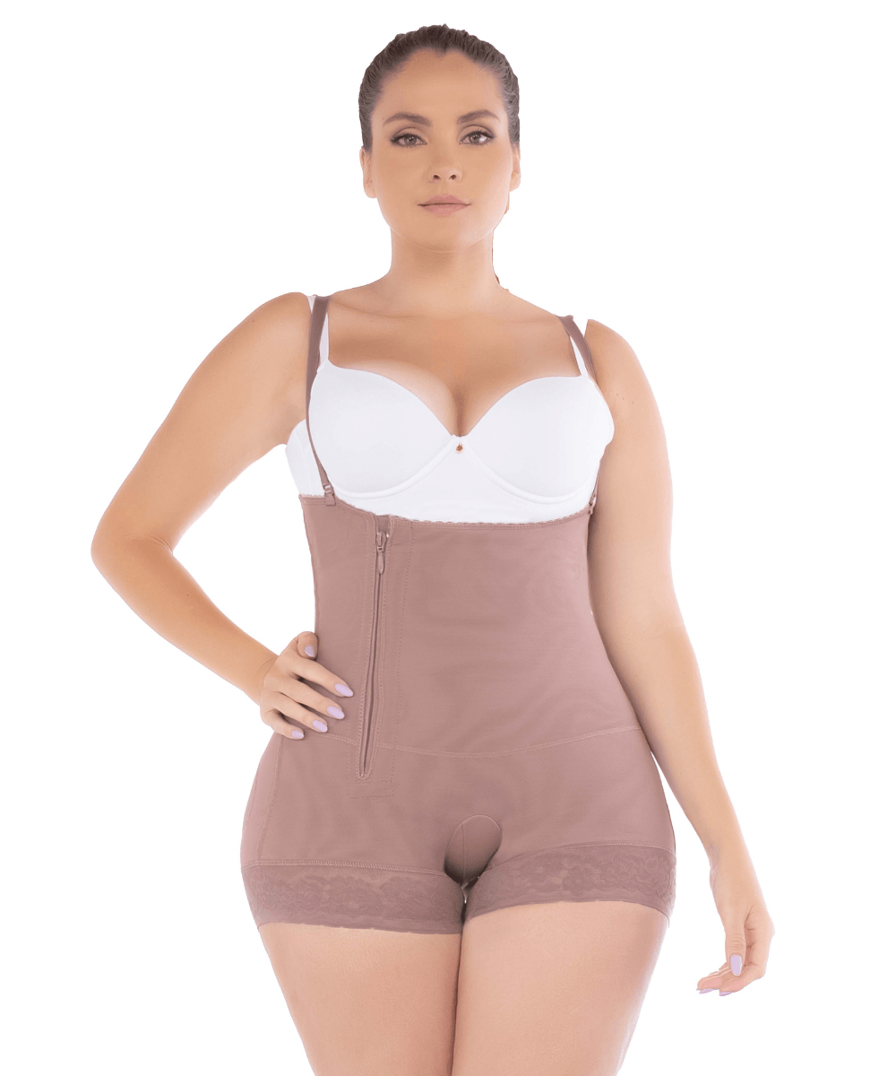 Strapless post-surgical cheek-style girdle with side closure and abdominal compression