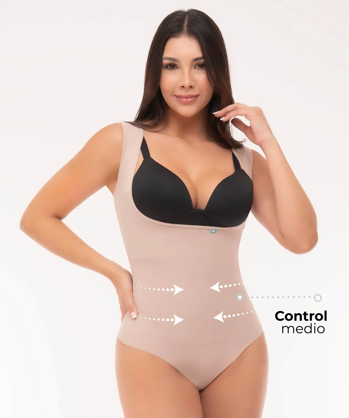 Medium control free-bust bodysuit in lycra that stylizes your figure and provides invisible support
